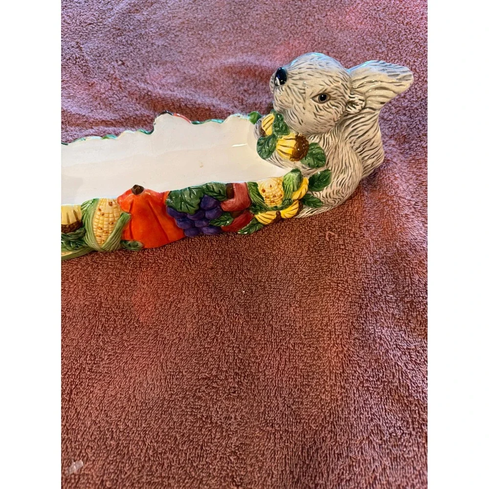 WCL Ceramic Squirrel Harvest Corn Cracker Tray‎ Fall Thanksgiving Decor 9.5 Inch